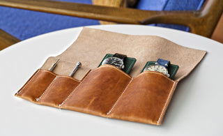 handmade leather watch and watch strap travel case
