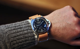 swiss ammo pouch watch strap on a panerai 233 watch