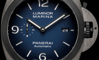 panerai luminor marina watch blue dial close up