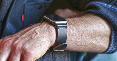 handmade leather apple watch strap on wrist