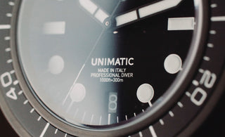 unimatic watch dial close up