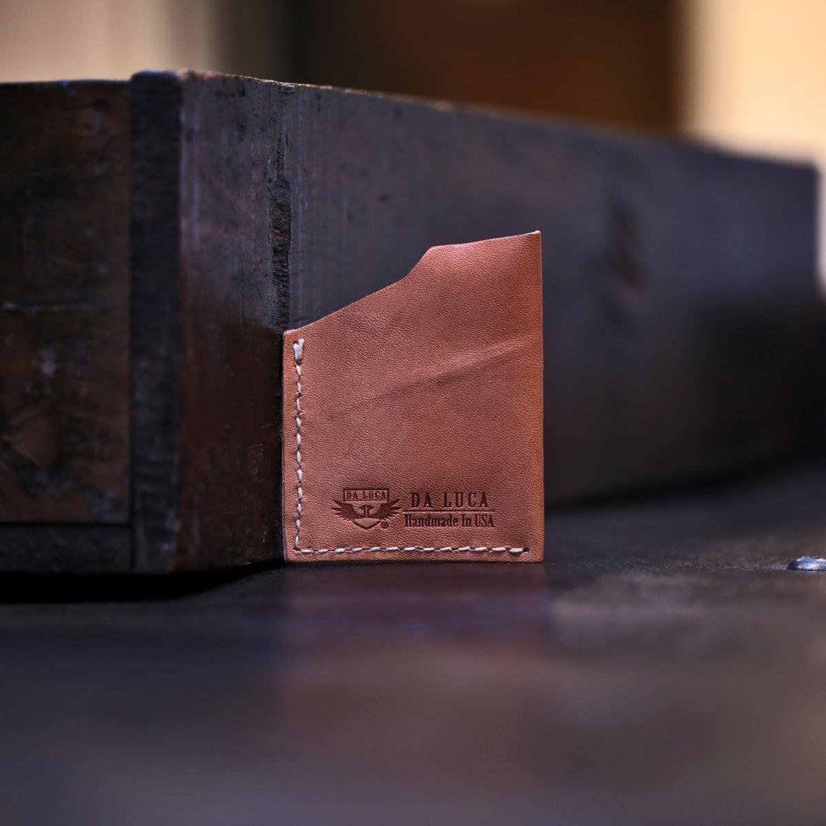 Backside Of A Handmade Angle Wallet Made From Genuine Horween Natural Essex Leather by DaLuca Straps.