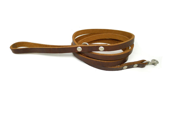 Handmade 1/2" Brown Leather Dog Leash - Small/Medium (SKU C) Clearance