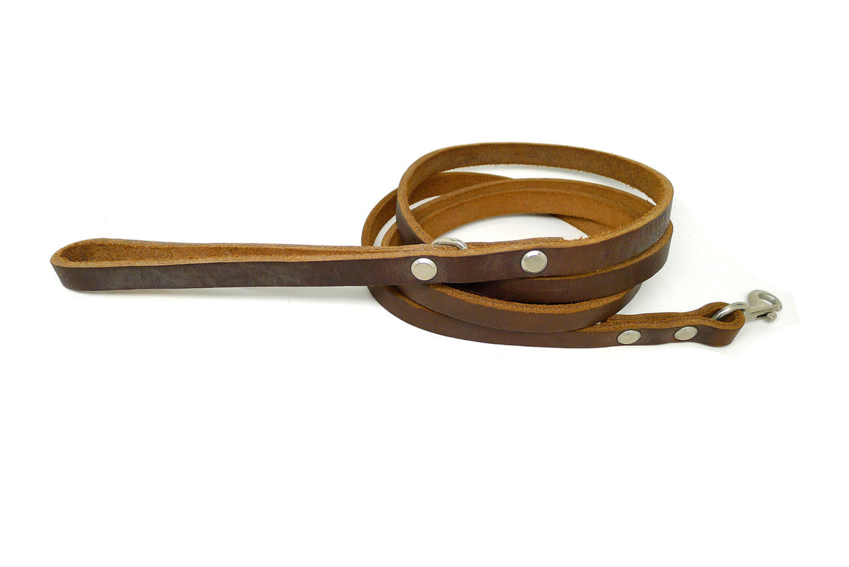Handmade 1/2" Brown Leather Dog Leash - Small/Medium (SKU E) Clearance