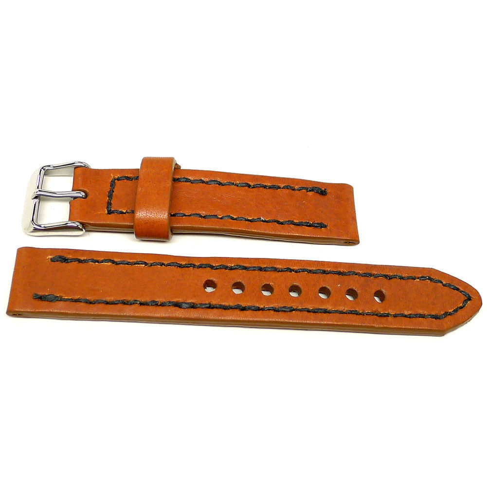 Eventure watch strap in orange with dark edge stitching, two pieces laid flat.