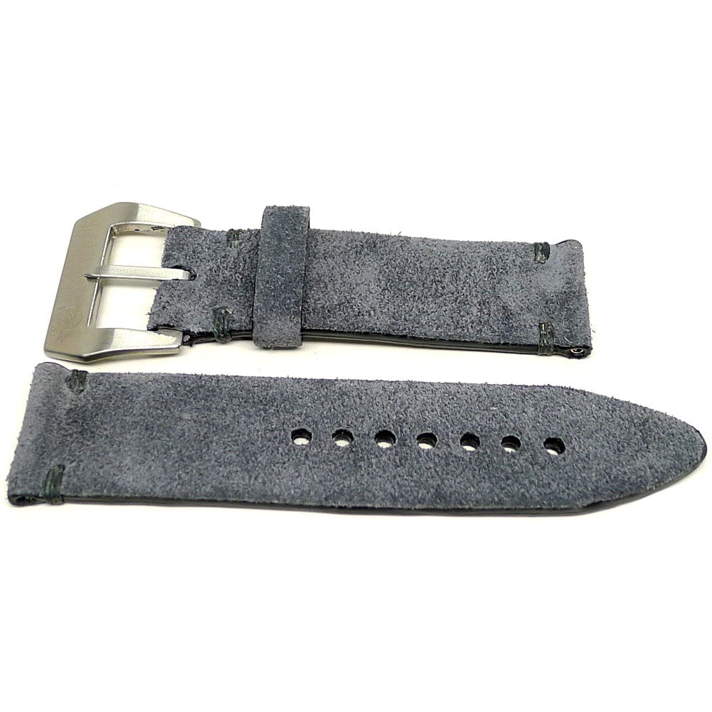 Gemma watch strap in charcoal gray with a textured surface, two pieces laid flat.