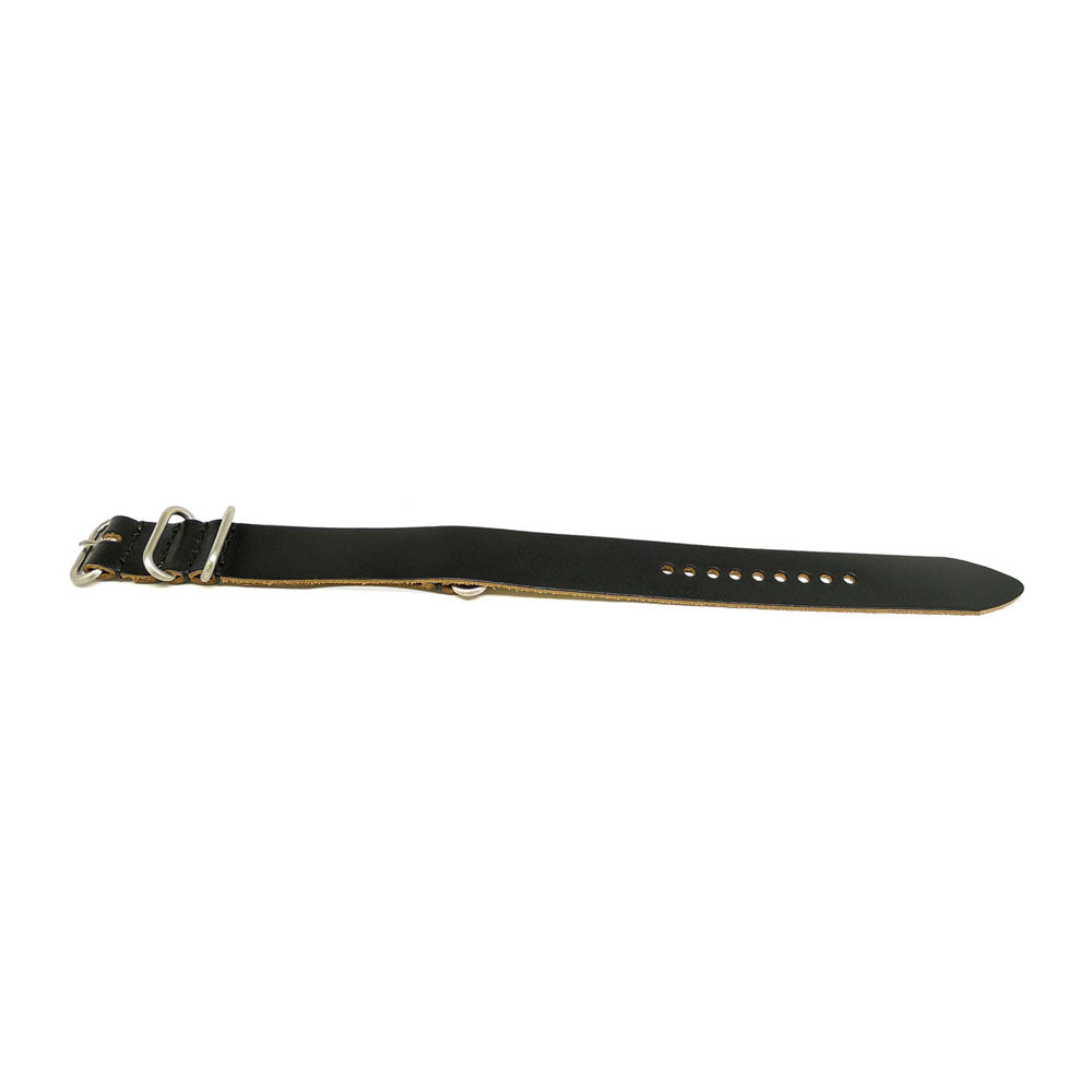 Leather Military Watch Strap Made From Genuine Black Chromexcel With Matte Silver Hardware By DaLuca Straps.