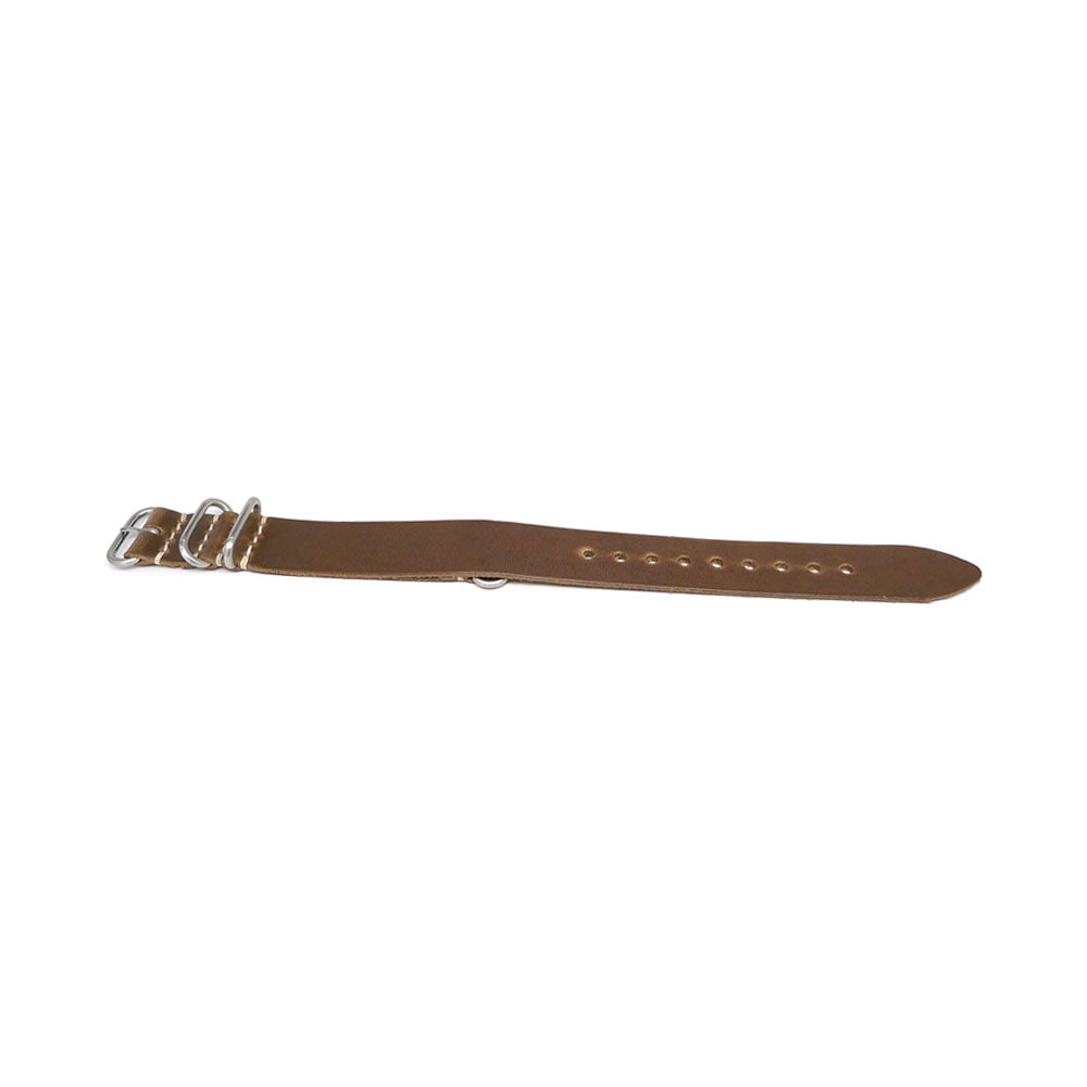Leather Military Watch Strap Made From Genuine Natural Chromexcel With Matte Silver Hardware By DaLuca Straps.