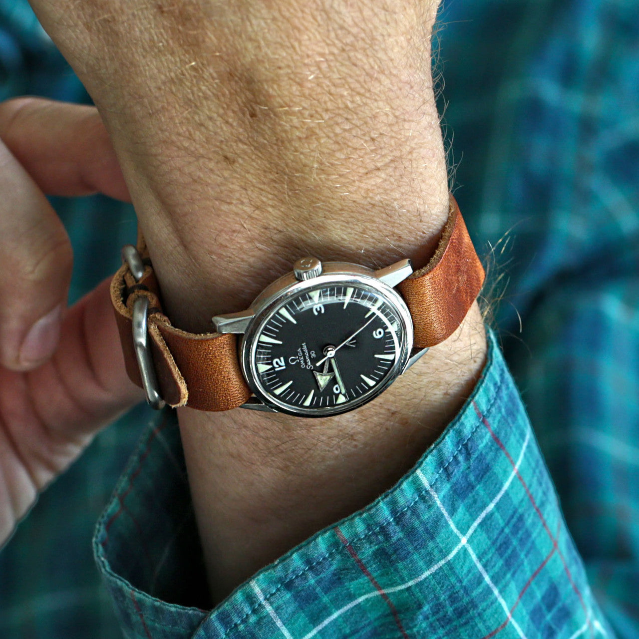 A Custom Handmade Military Single Piece Leather Watch Strap By DaLuca Straps.
