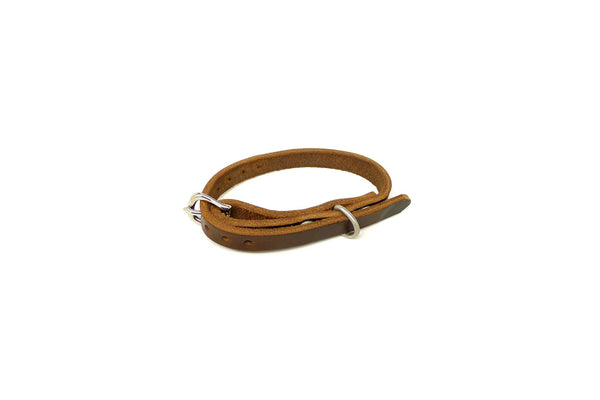 Handmade 1/2" Brown Leather Dog Collar - X Small (SKU NXS) Clearance
