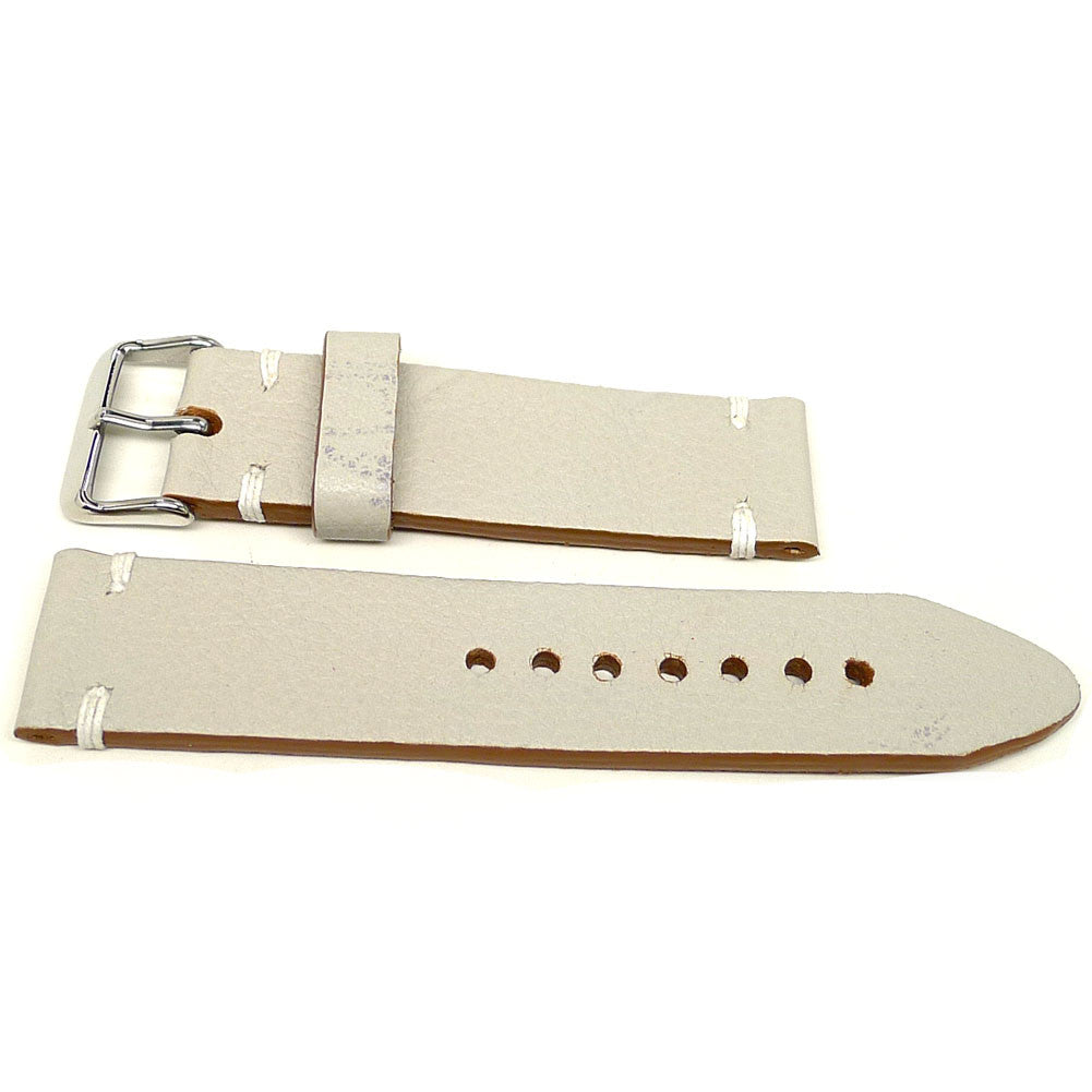 Nanga Parbat watch strap in cream with white accent stitches, two pieces laid flat.