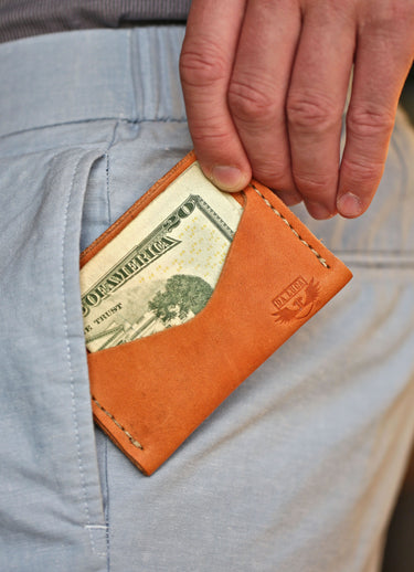Horizontal Card Wallet Made From Horween Natural Essex Leather by DaLuca Straps.