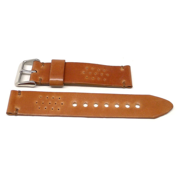 A Genuine Handmade Horween Shell Cordovan Rally Watch Band In Natural By DaLuca Straps.