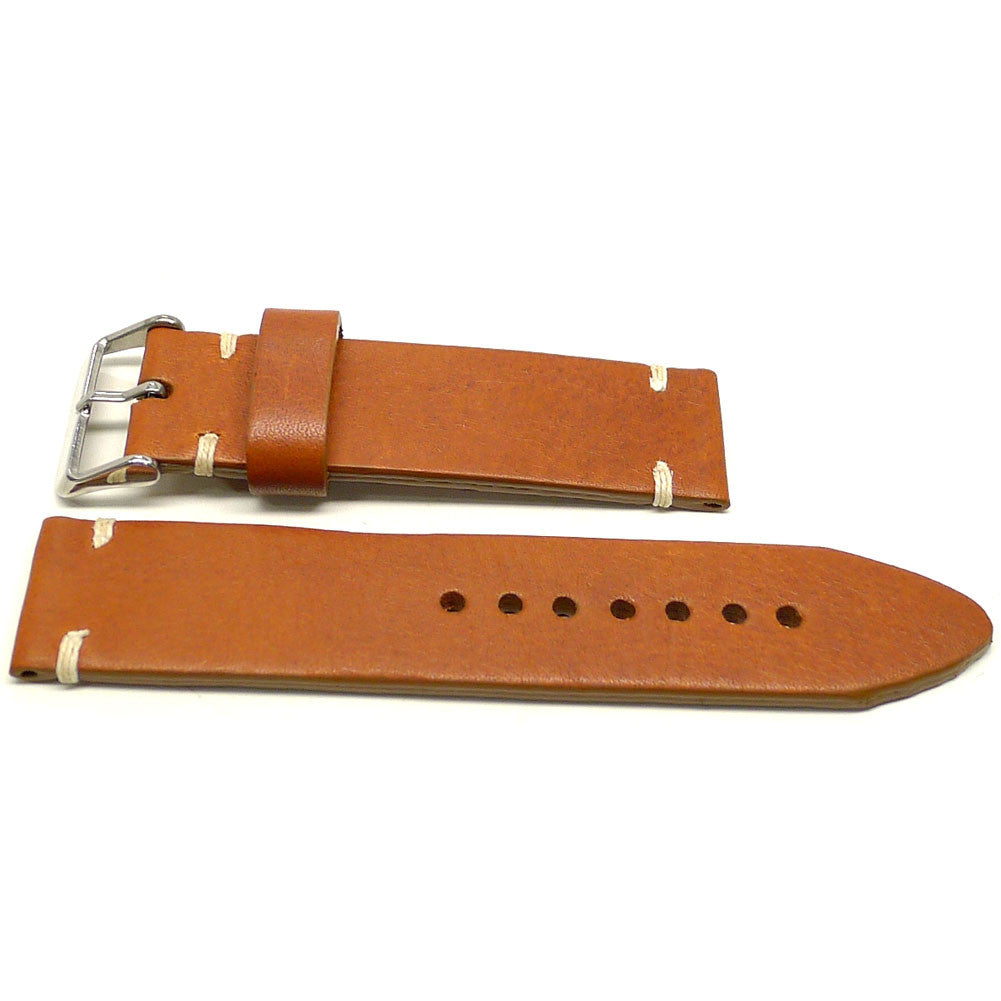 Spunkoh watch strap in orange brown with white accent stitches, two pieces laid flat.