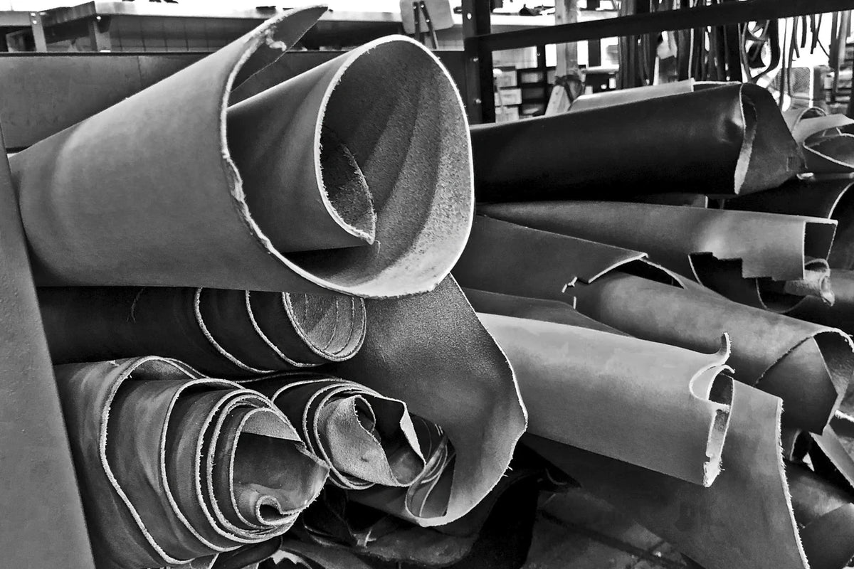 Rolled Horween leather hides in the Da Luca workshop