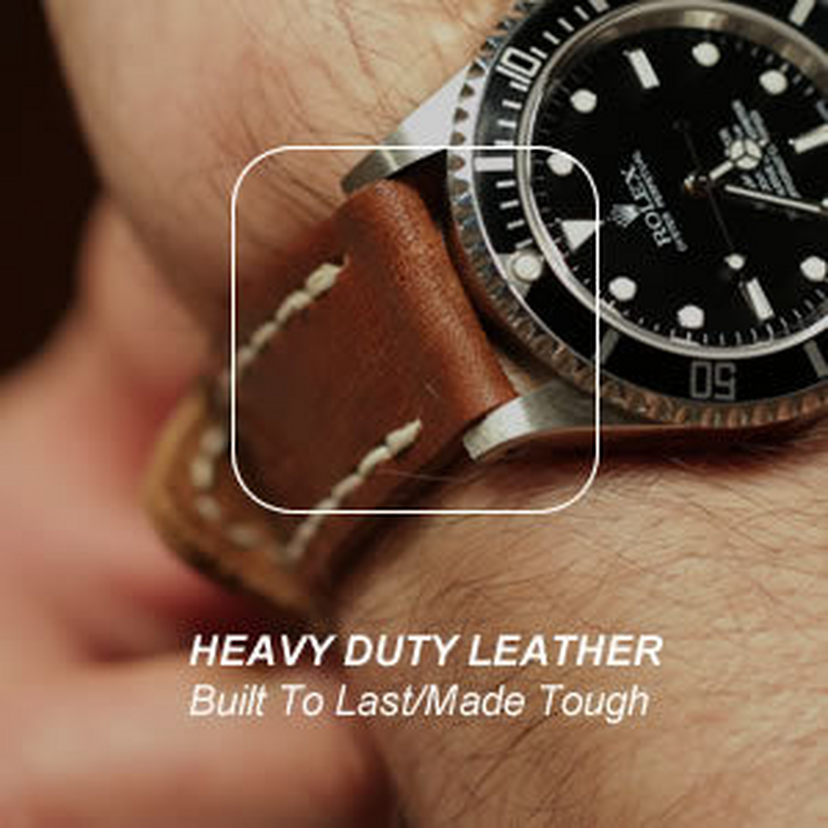 Heavy-duty handmade watch strap construction detail