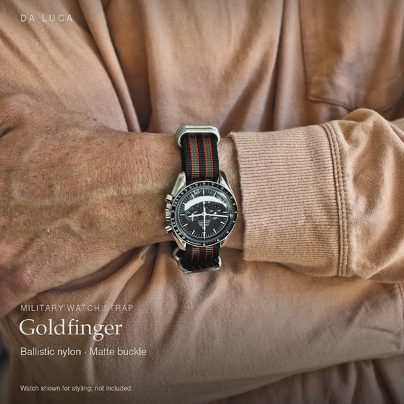 DA LUCA Ballistic Nylon Military Watch Strap - Goldfinger (Matte Buckle). Official product film with readable details. #Color_Goldfinger (Nylon Matte)
