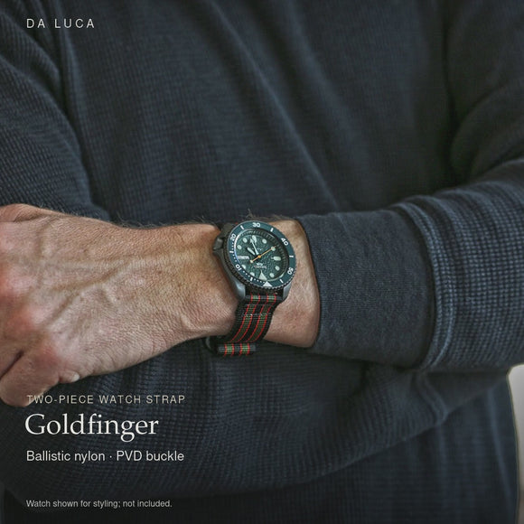DA LUCA Two Piece Ballistic Nylon Military Watch Strap - Goldfinger (PVD Buckle). Official product film with readable details. #Color_Goldfinger (Nylon 2P PVD)