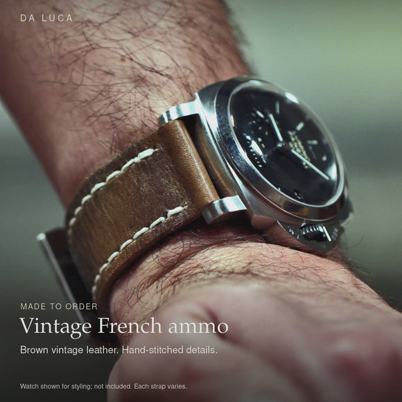 DA LUCA Vintage French Ammo Watch Strap. Made-to-order product details and styling.