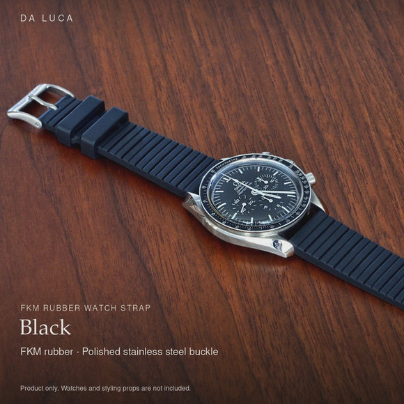 DA LUCA FKM Rubber Racer Watch Strap - Black. Official product film with readable details. #Color_Black (Fkm-Racer)