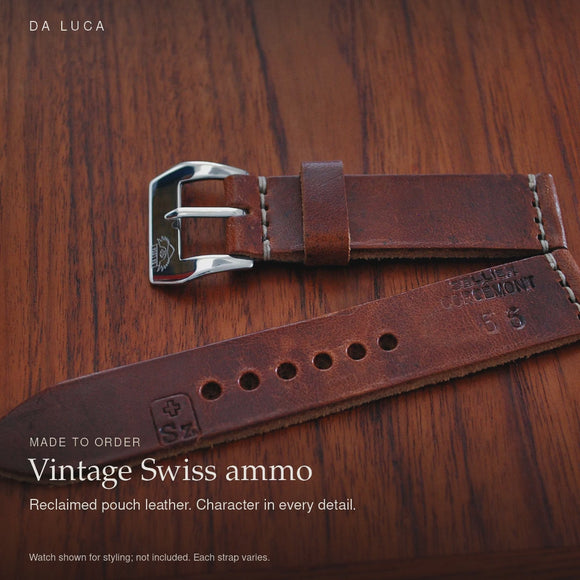 DA LUCA Vintage Swiss Ammo Watch Strap. Made-to-order product details and styling.