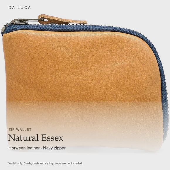 DA LUCA Leather Zip Wallet - Natural Essex (Navy Zipper). Official product film with readable details. #Color_Natural Essex (Navy Zip) (Wlt-zip)