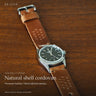 DA LUCA Natural shell cordovan Rally watch strap with Horween leather, rally perforations, hand stitching and polished INOX buckle.