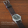 DA LUCA Color 8 shell cordovan Rally watch strap. Product details and wrist styling.