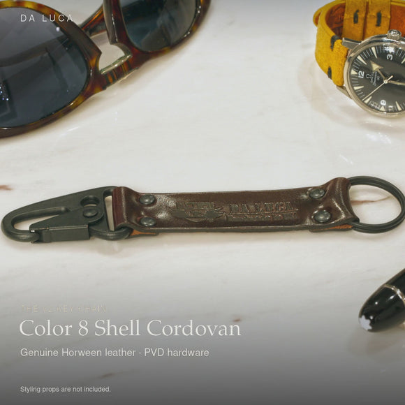 DA LUCA Leather V2 Key Chain - Color 8 Shell Cordovan (PVD). Official product film with readable details. #Color_Color 8 Shell Cordovan (Key-Pvd)