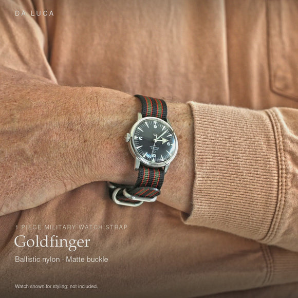 DA LUCA Ballistic Nylon Military 1 Piece Watch Strap - Goldfinger (Matte Buckle). Official product film with readable details. #Color_Goldfinger (Nylon 1P Matte)