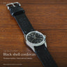 DA LUCA Black shell cordovan Rally watch strap. Product details and wrist styling.