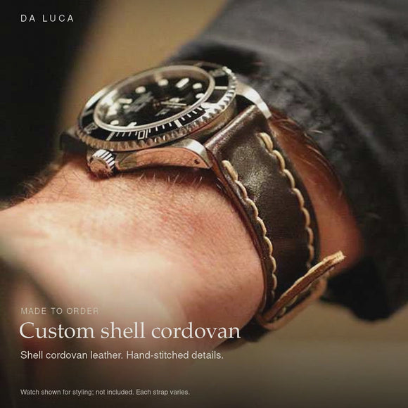 DA LUCA Shell Cordovan Watch Strap. Made-to-order product details and styling.