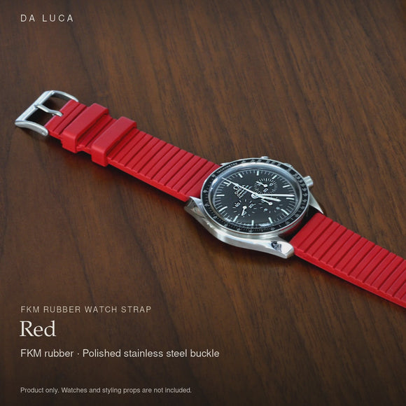 DA LUCA FKM Rubber Racer Watch Strap - Red. Official product film with readable details. #Color_Red (Fkm-Racer)