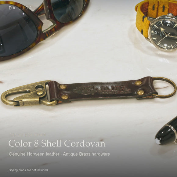 DA LUCA Leather V2 Key Chain - Color 8 Shell Cordovan (Antique Brass). Official product film with readable details. #Color_Color 8 Shell Cordovan (Key-Antb)