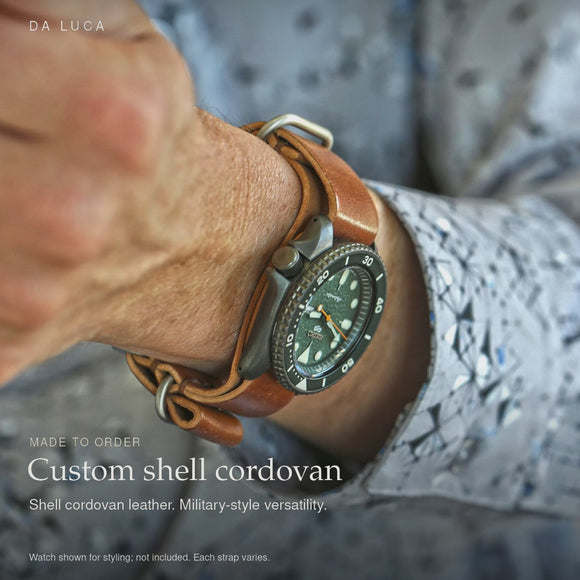 DA LUCA Shell Cordovan Military Watch Strap. Made-to-order product details and styling.