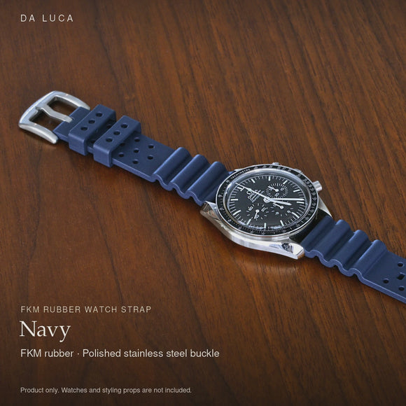 DA LUCA FKM Rubber Diver Cousteau Watch Strap - Navy. Official product film with readable details. #Color_Navy (Fkm-Cous)