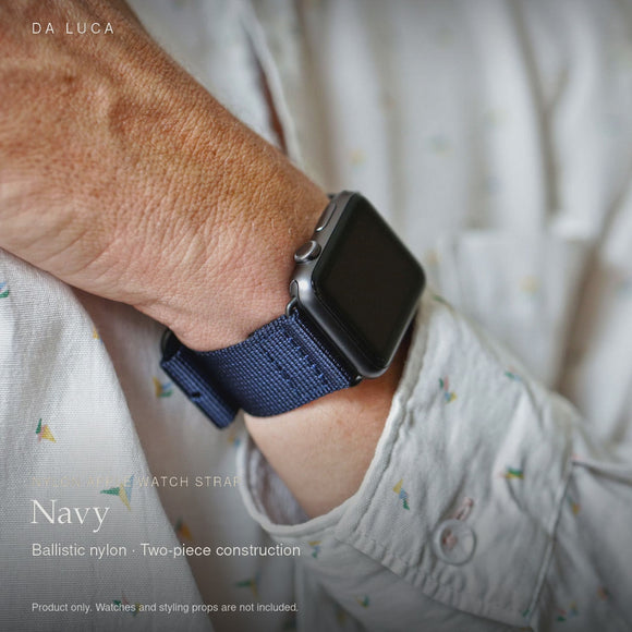 DA LUCA Nylon Apple Watch Strap - Navy. Official product film with readable details. #Color_Navy (Nylon 2P PVD)