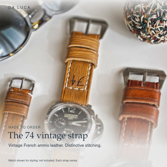 DA LUCA The "74" Vintage Leather Watch Strap. Official product film with high-contrast readable details.
