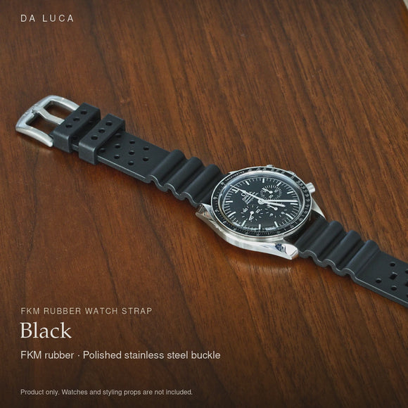 DA LUCA FKM Rubber Diver Cousteau Watch Strap - Black. Official product film with readable details. #Color_Black (Fkm-Cous)