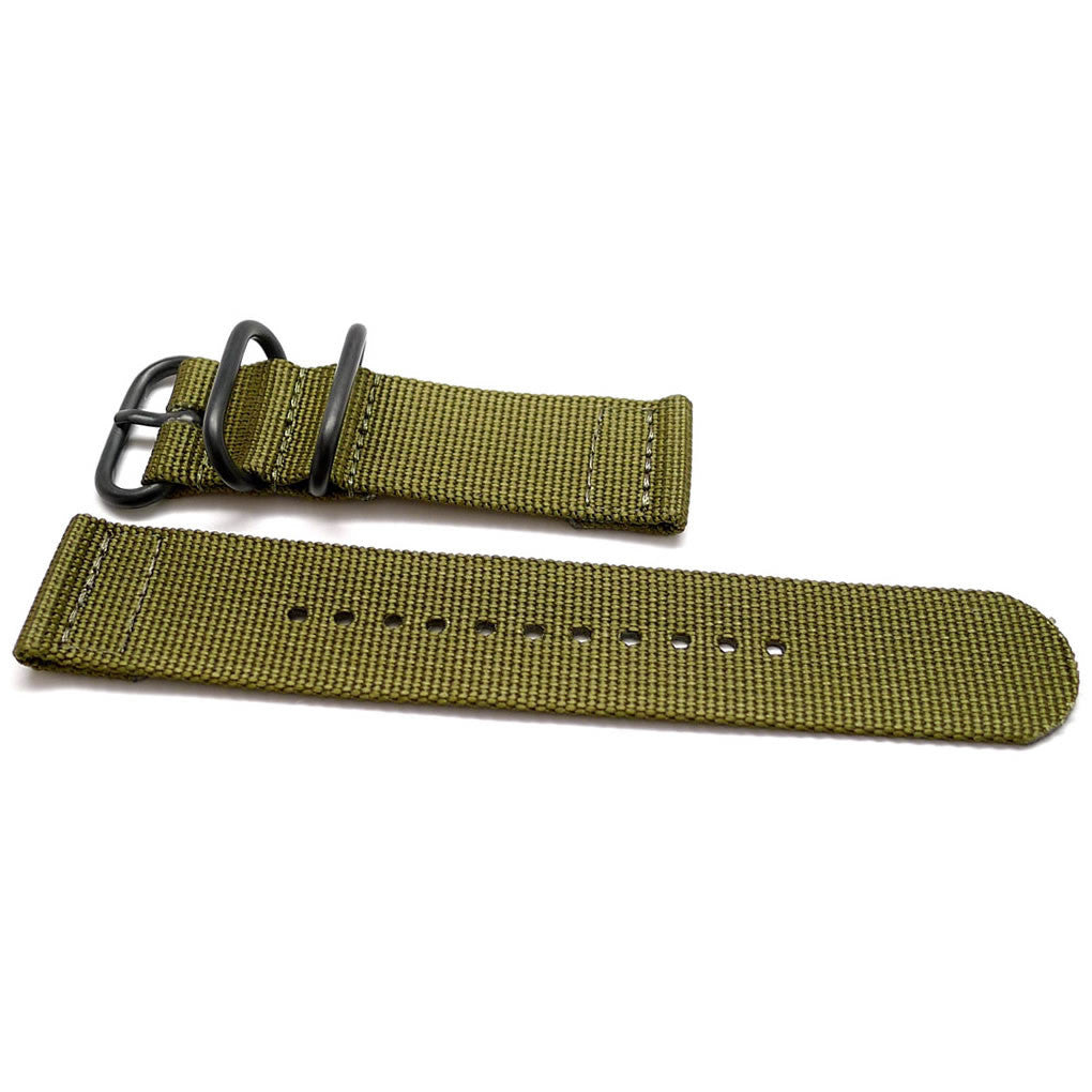 Two Piece Ballistic Nylon Watch Strap Olive PVD By DaLuca Straps.
