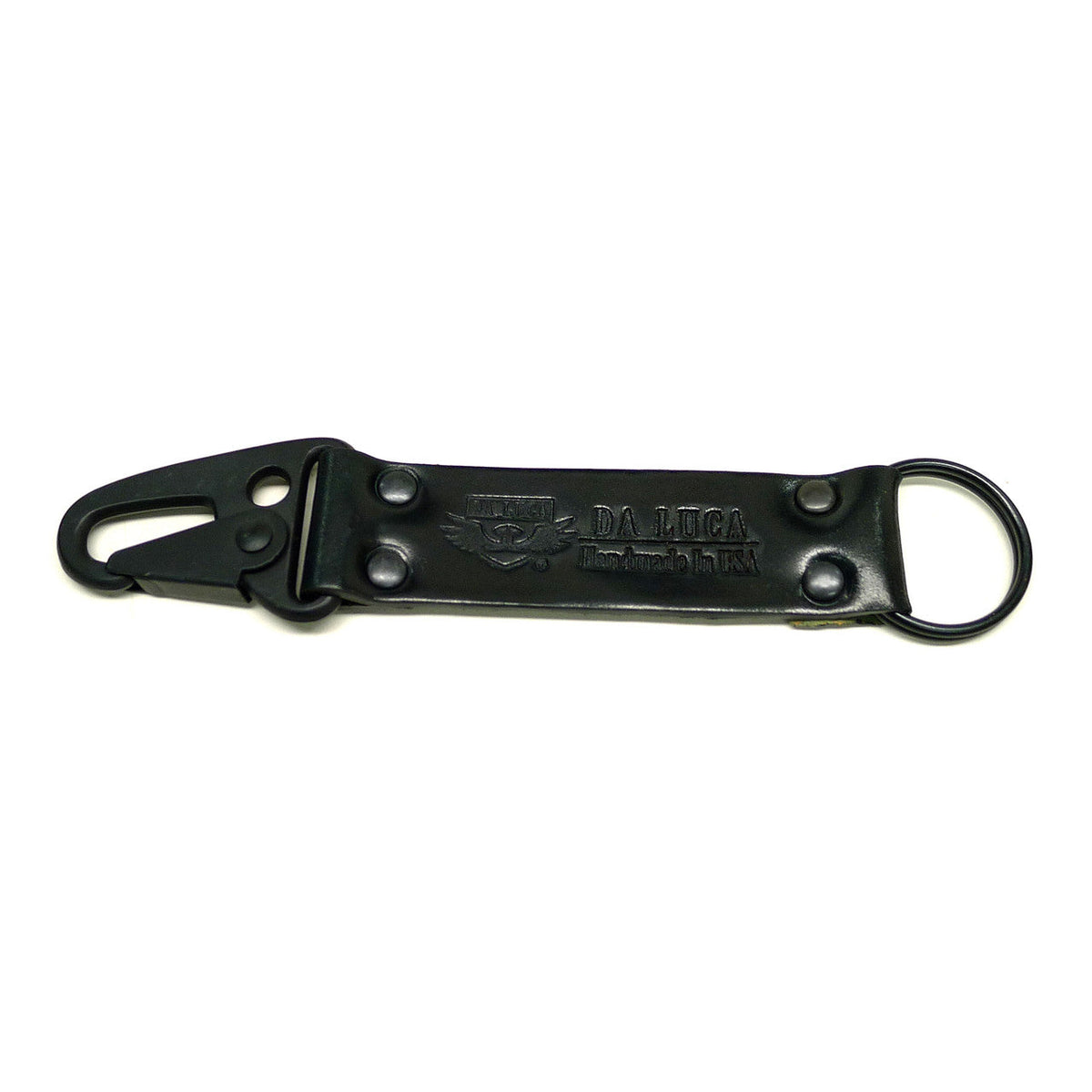 Handmade Keychain Made From Genuine Horween Black Shell Cordovan Leather and PVD Hardware by DaLuca Straps.