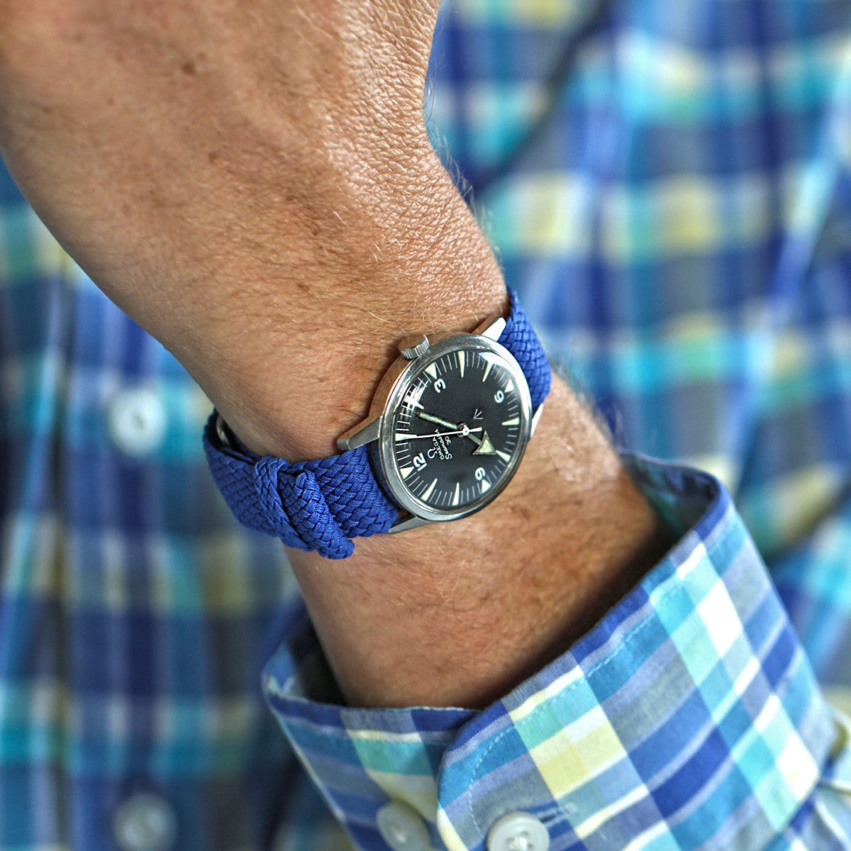 Braided Nylon Perlon Watch Strap Blue Polished Buckle Main By DaLuca Straps.