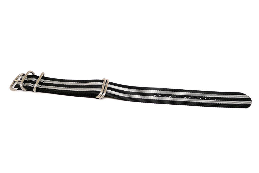 Bond Ballistic Nylon Military Watch Strap With A Matte Silver Buckle By DaLuca Straps.