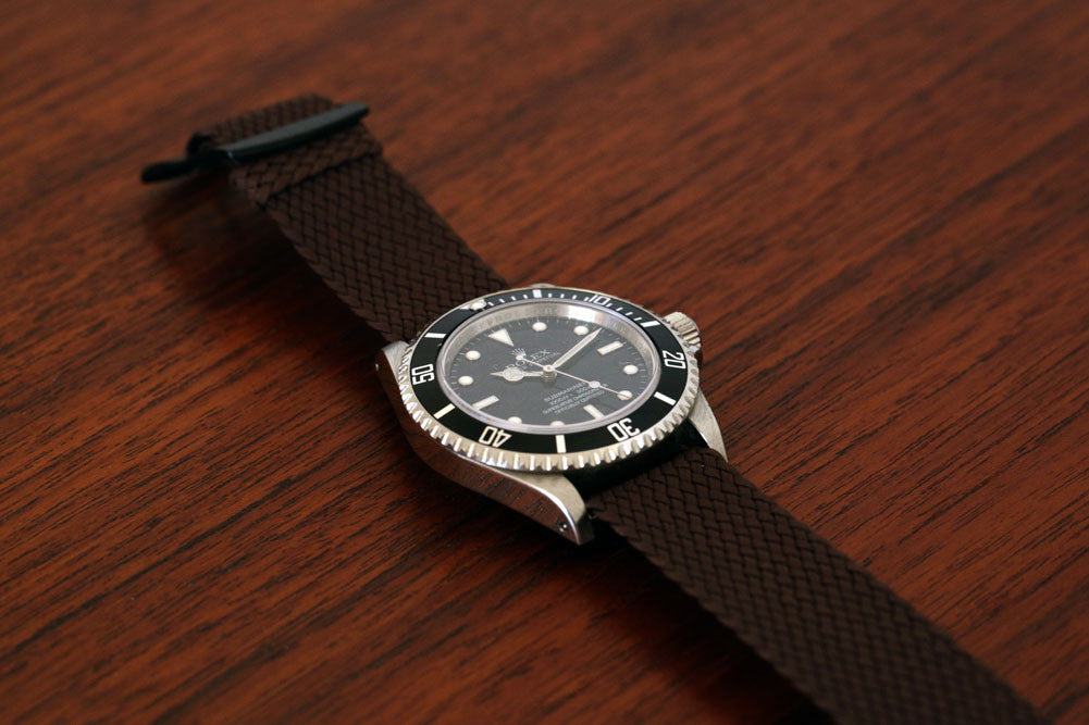 Brown Perlon Nylon Watch Strap With A PVD Buckle By DaLuca Straps.