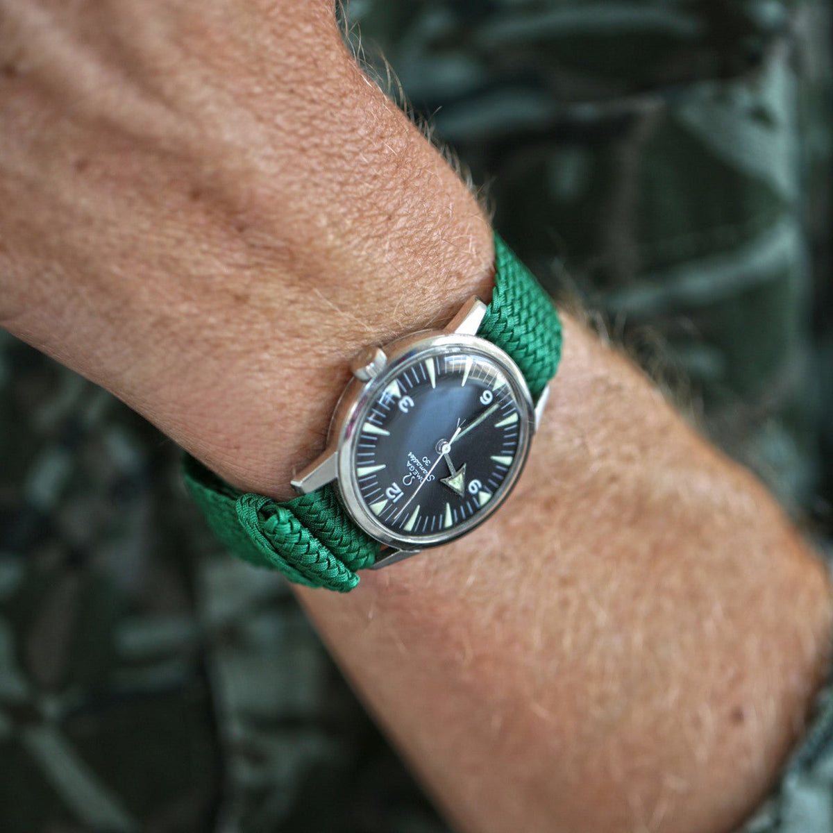 Braided Nylon Perlon Watch Strap Green PVD Buckle By DaLuca Straps.
