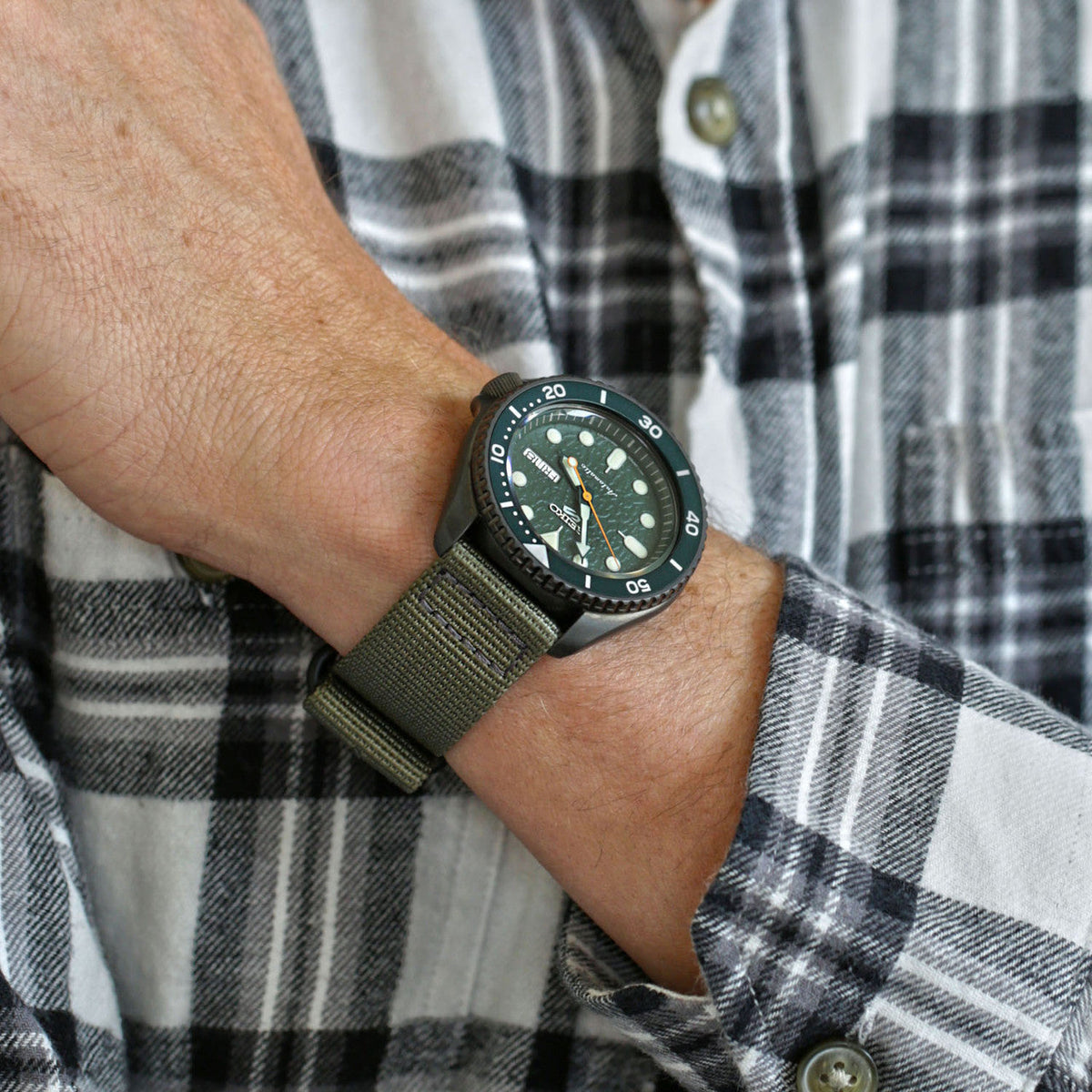 Two Piece Ballistic Nylon Watch Strap Grey PVD By DaLuca Straps.