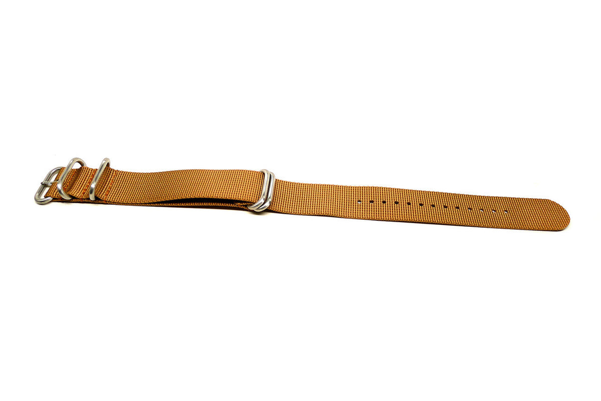 Light Brown Ballistic Nylon Military Watch Band With A Matte Silver Buckle By DaLuca Straps.