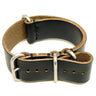 Single Piece Leather Military Watch Strap Made From Black Chromexcel With Matte Silver Hardware By DaLuca Straps.