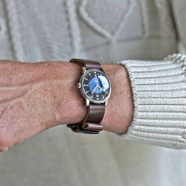 Military Watch Strap Made From Horween Brown Chromexcel Leather With PVD Buckle By DaLuca Straps.