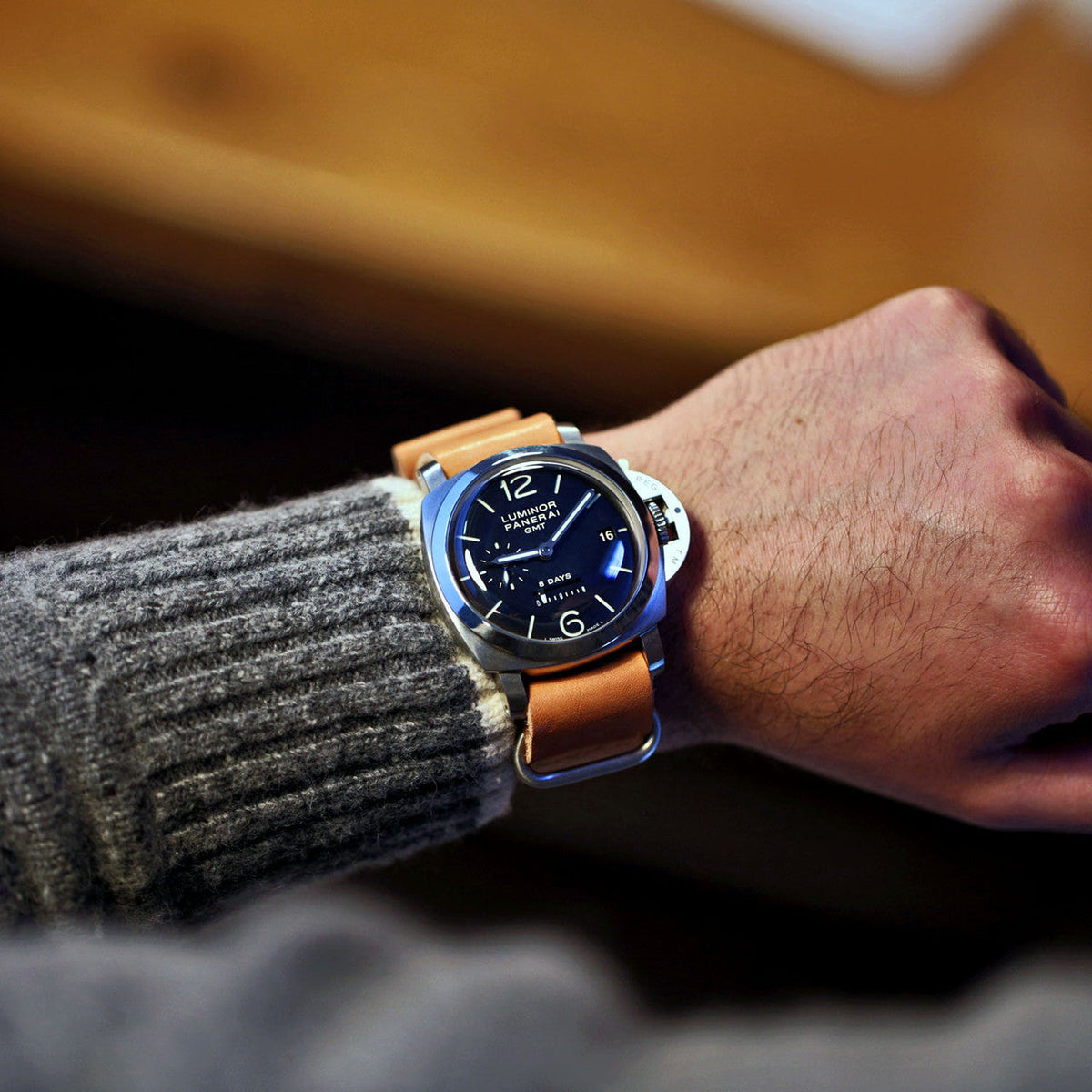 A Leather Military Watch Strap Horween Natural Essex Matte By DaLuca Straps.